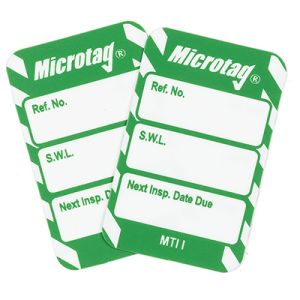 Microtag Inserts - Safe working load (SWL) Next Inspection Date Due